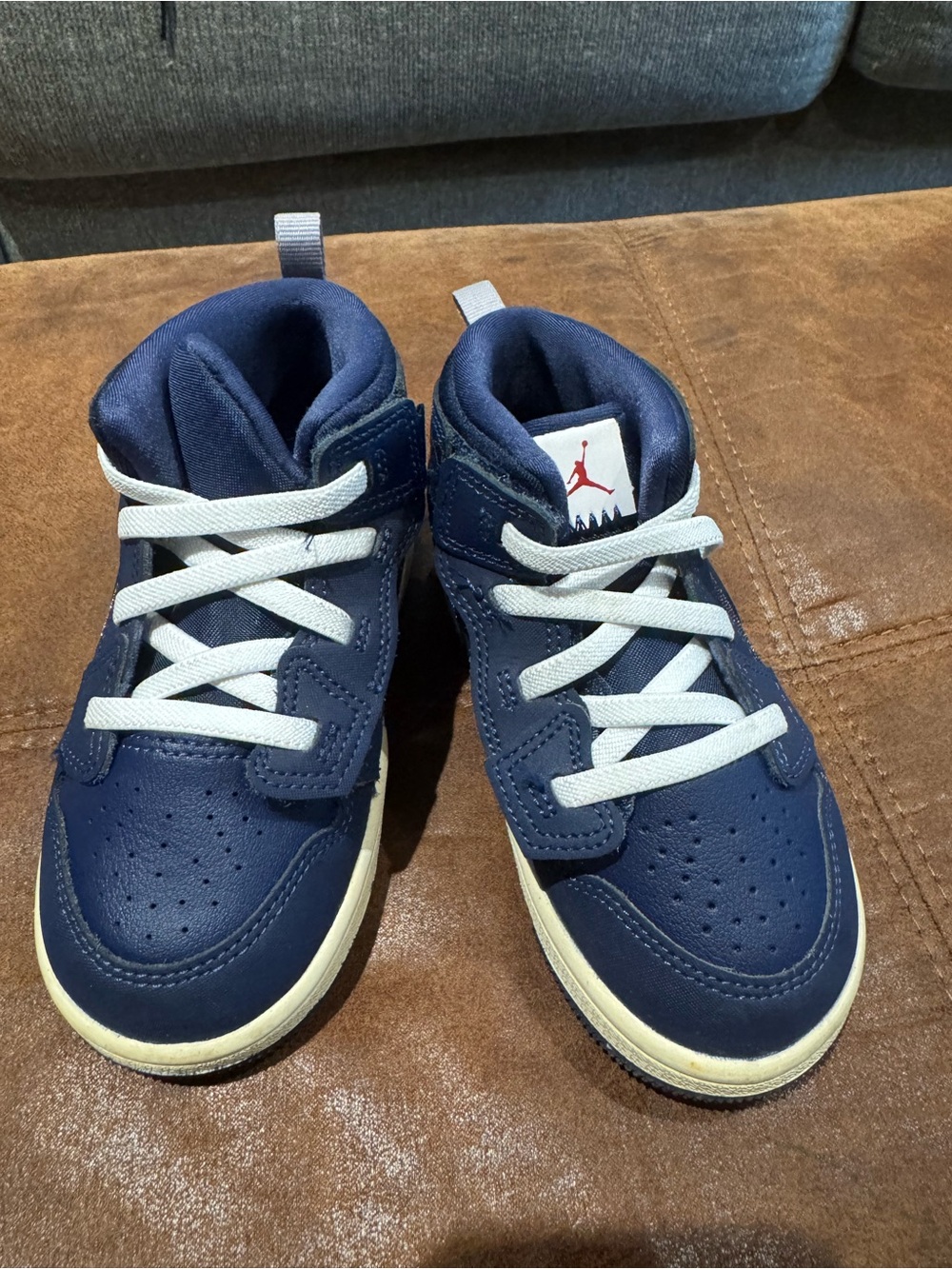 Jordan Kids Navy Blue and White High-Top Sneakers